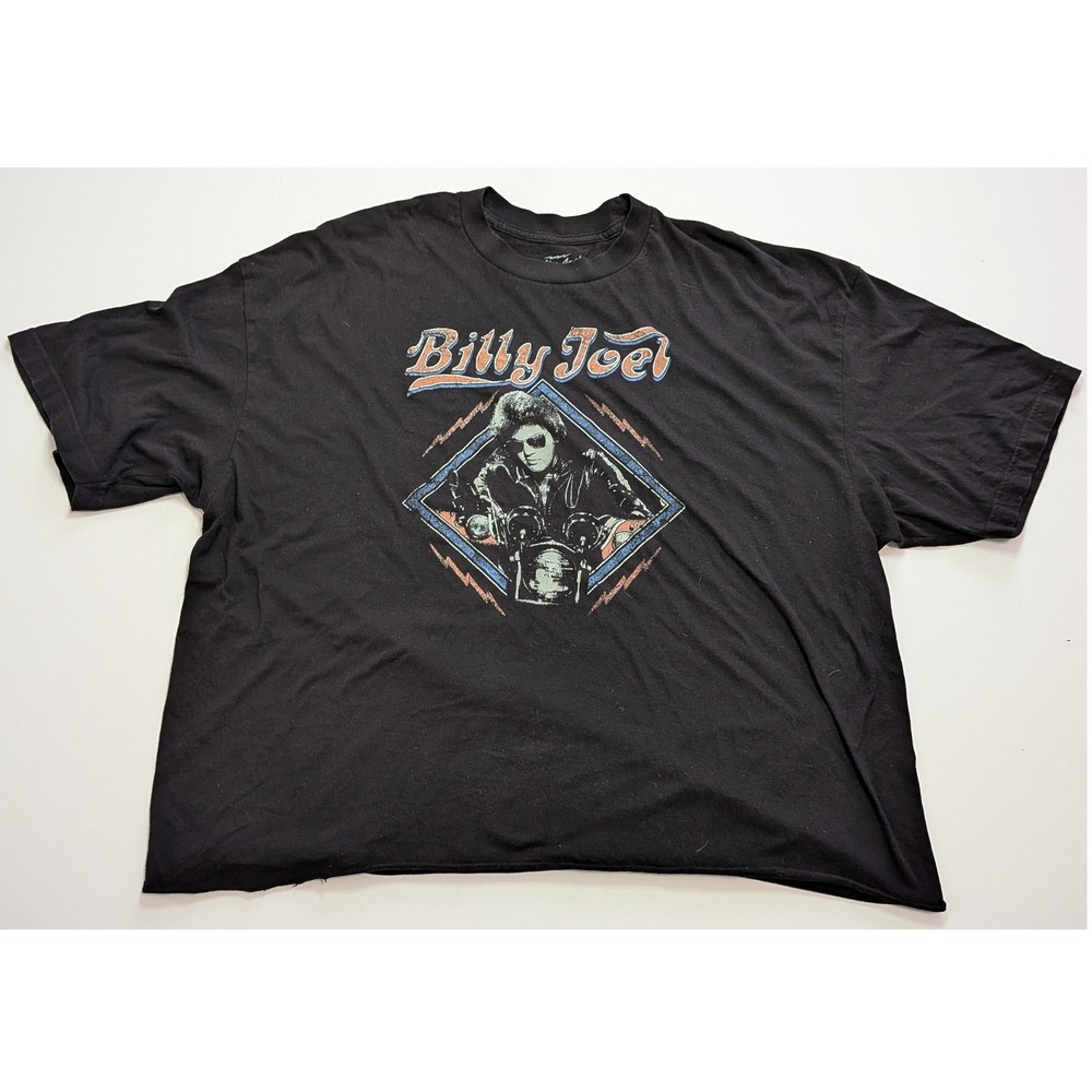 Billy Joel Graphic T-Shirt Mens 3XLT Black Good Raw Hem Motorcycle Rock Tee